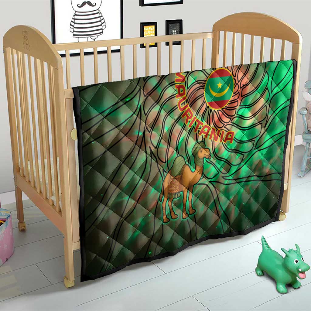 Mauritania Quilt - Green Tie Dye Camel and Crescent Moon Flag Design