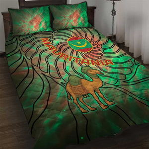 Mauritania Quilt Bed Set - Green Tie Dye Camel and Crescent Moon Flag Design