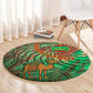 Mauritania Round Carpet - Green Tie Dye Camel and Crescent Moon Flag Design