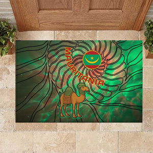 Mauritania Rubber Doormat - Green Tie Dye Camel and Crescent Moon Flag Design