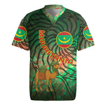 Mauritania Rugby Jersey - Green Tie Dye Camel and Crescent Moon Flag Design