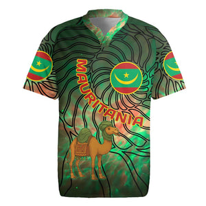Mauritania Rugby Jersey - Green Tie Dye Camel and Crescent Moon Flag Design