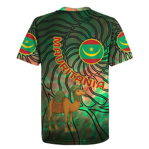Mauritania Rugby Jersey - Green Tie Dye Camel and Crescent Moon Flag Design