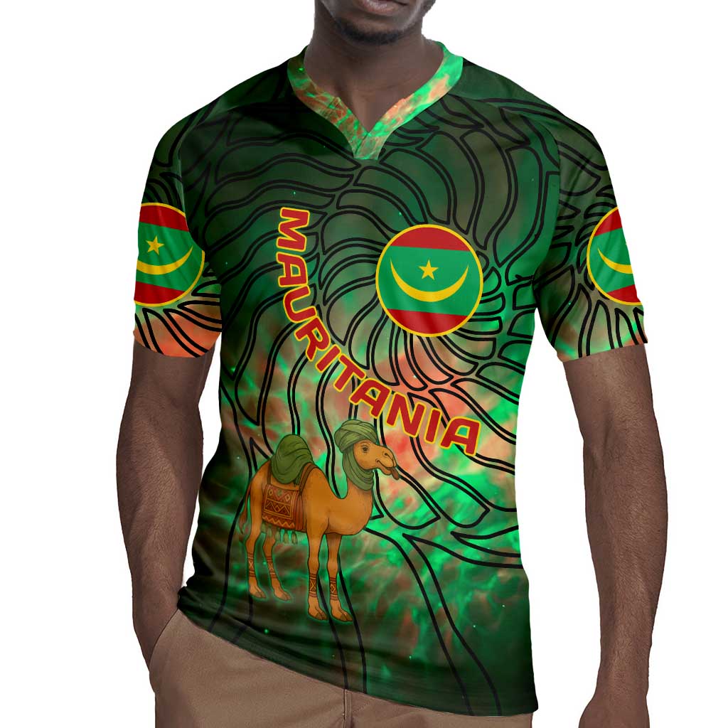 Mauritania Rugby Jersey - Green Tie Dye Camel and Crescent Moon Flag Design