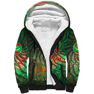 Mauritania Sherpa Hoodie - Green Tie Dye Camel and Crescent Moon Flag Design