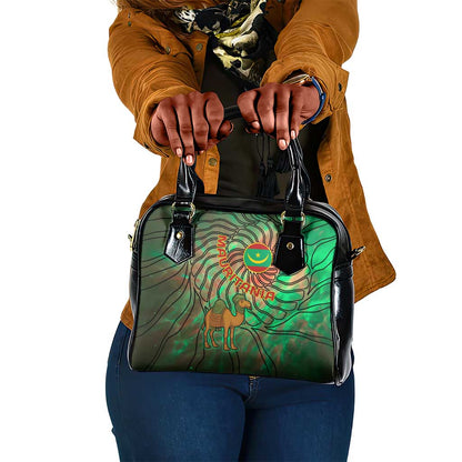 Mauritania Shoulder Handbag - Green Tie Dye Camel and Crescent Moon Flag Design