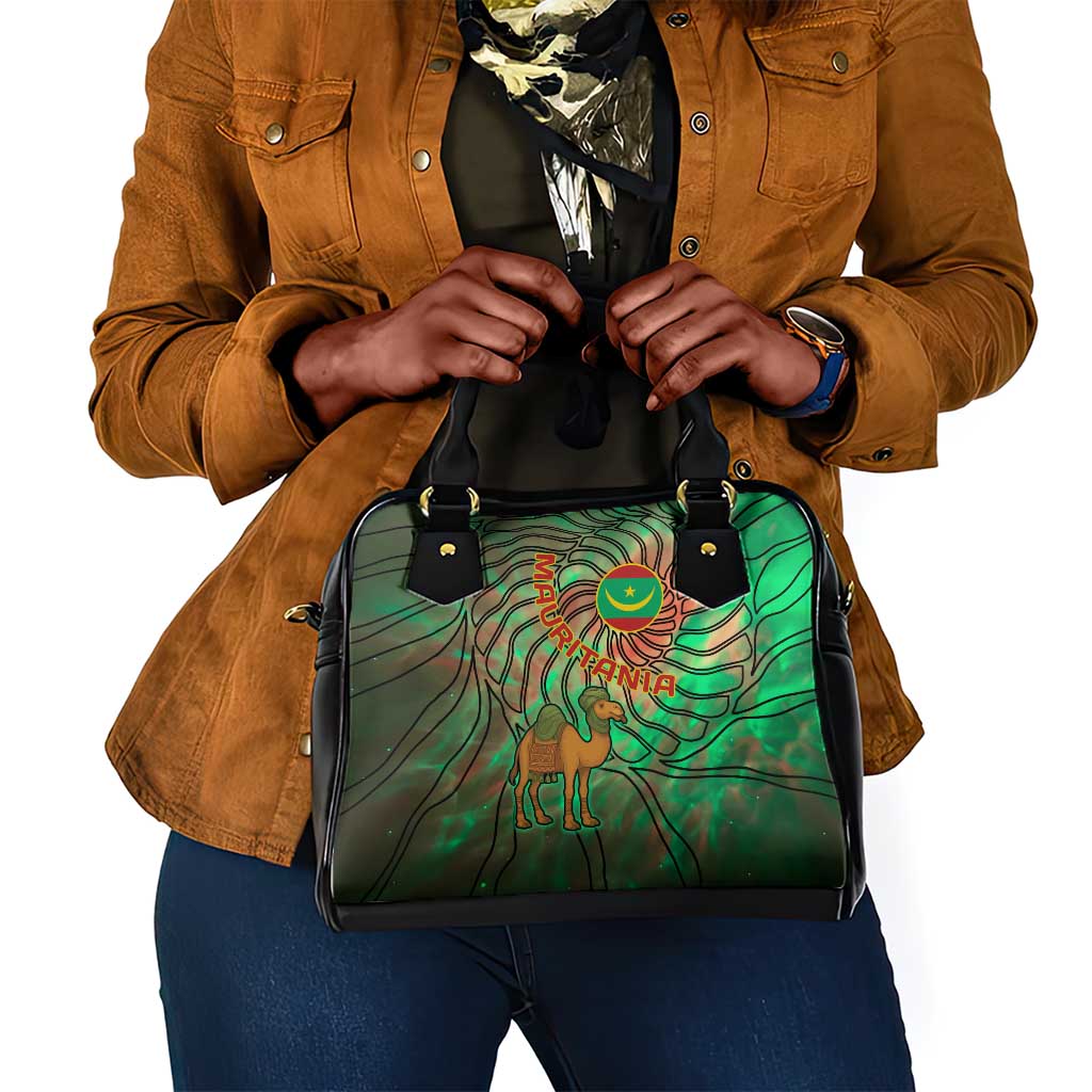 Mauritania Shoulder Handbag - Green Tie Dye Camel and Crescent Moon Flag Design