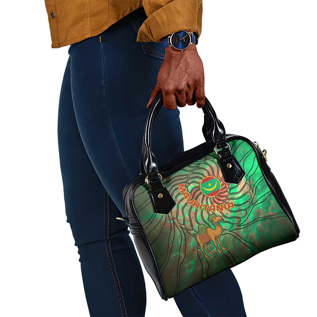 Mauritania Shoulder Handbag - Green Tie Dye Camel and Crescent Moon Flag Design