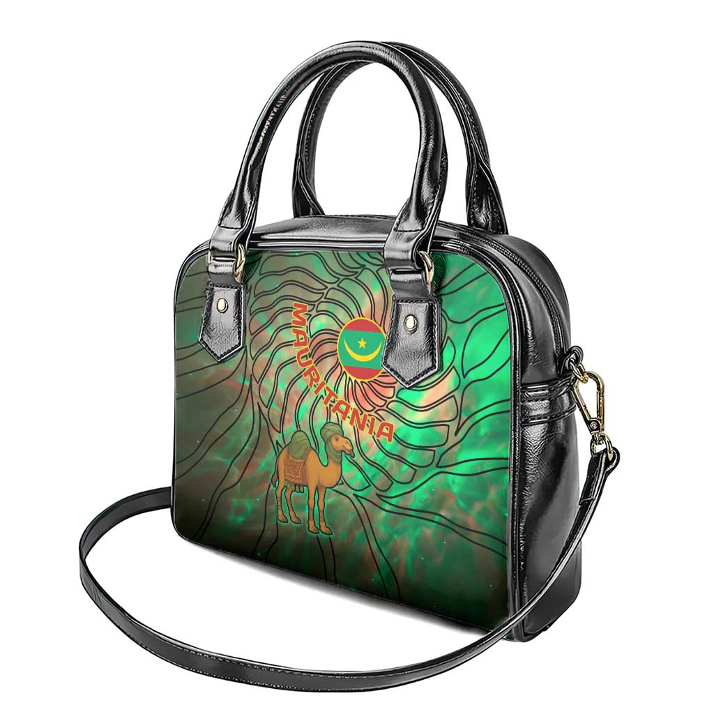 Mauritania Shoulder Handbag - Green Tie Dye Camel and Crescent Moon Flag Design