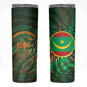 Mauritania Skinny Tumbler - Green Tie Dye Camel and Crescent Moon Flag Design