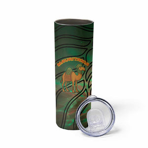 Mauritania Skinny Tumbler - Green Tie Dye Camel and Crescent Moon Flag Design