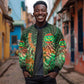 Mauritania Sleeve Zip Bomber Jacket - Green Tie Dye Camel and Crescent Moon Flag Design