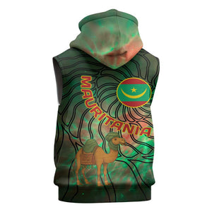 Mauritania Sleeveless Hoodie - Green Tie Dye Camel and Crescent Moon Flag Design - African Pride