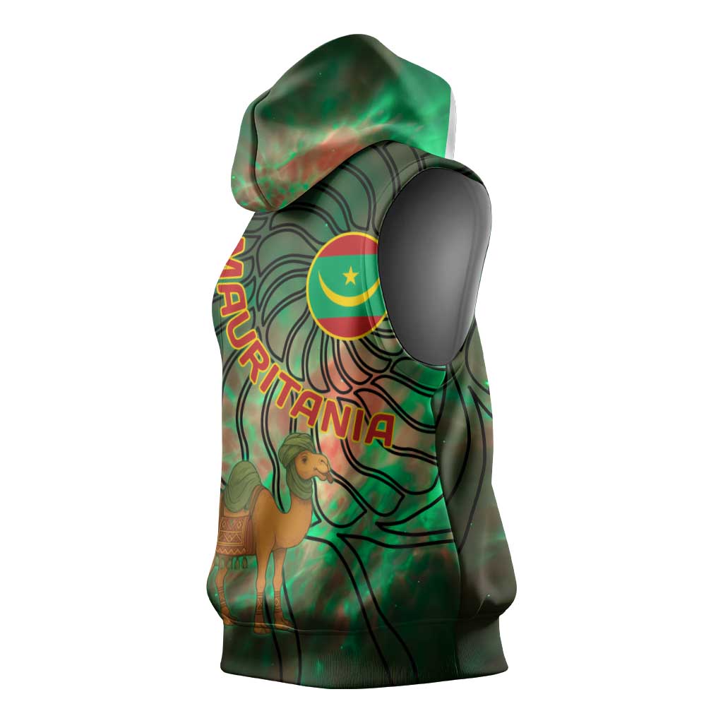 Mauritania Sleeveless Hoodie - Green Tie Dye Camel and Crescent Moon Flag Design - African Pride
