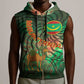 Mauritania Sleeveless Zip Hoodie - Green Tie Dye Camel and Crescent Moon Flag Design - African Pride