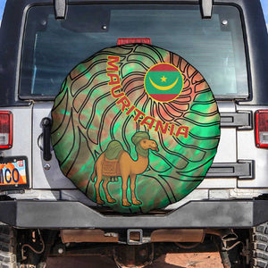 Mauritania Spare Tire Cover - Green Tie Dye Camel and Crescent Moon Flag Design