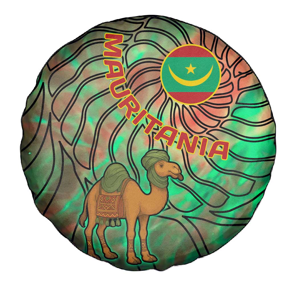 Mauritania Spare Tire Cover - Green Tie Dye Camel and Crescent Moon Flag Design