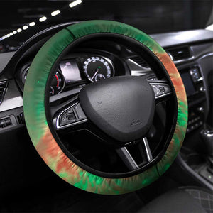 Mauritania Steering Wheel Cover - Green Tie Dye Camel and Crescent Moon Flag Design