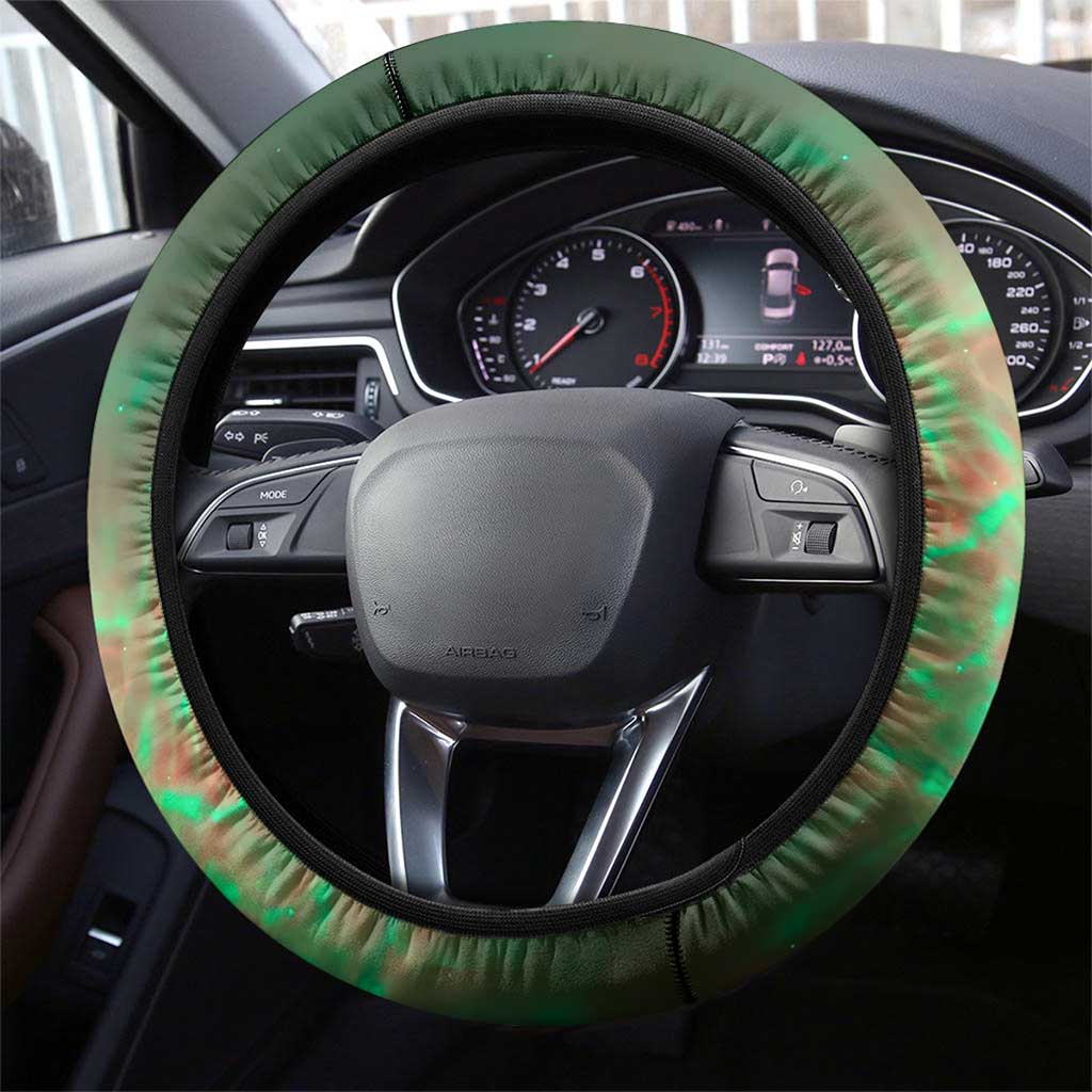 Mauritania Steering Wheel Cover - Green Tie Dye Camel and Crescent Moon Flag Design