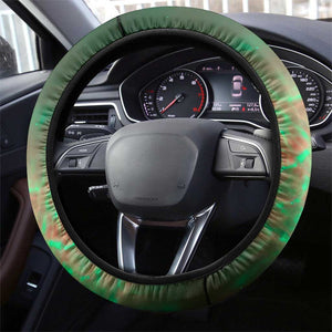 Mauritania Steering Wheel Cover - Green Tie Dye Camel and Crescent Moon Flag Design