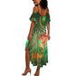 Mauritania Summer Maxi Dress - Green Tie Dye Camel and Crescent Moon Flag Design