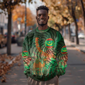 Mauritania Sweatshirt - Green Tie Dye Camel and Crescent Moon Flag Design