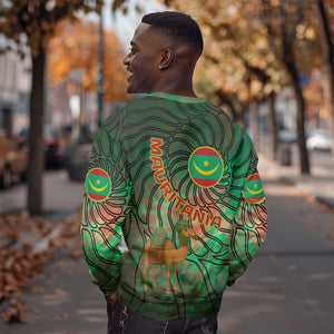 Mauritania Sweatshirt - Green Tie Dye Camel and Crescent Moon Flag Design