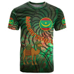 Mauritania T shirt - Green Tie Dye Camel and Crescent Moon Flag Design