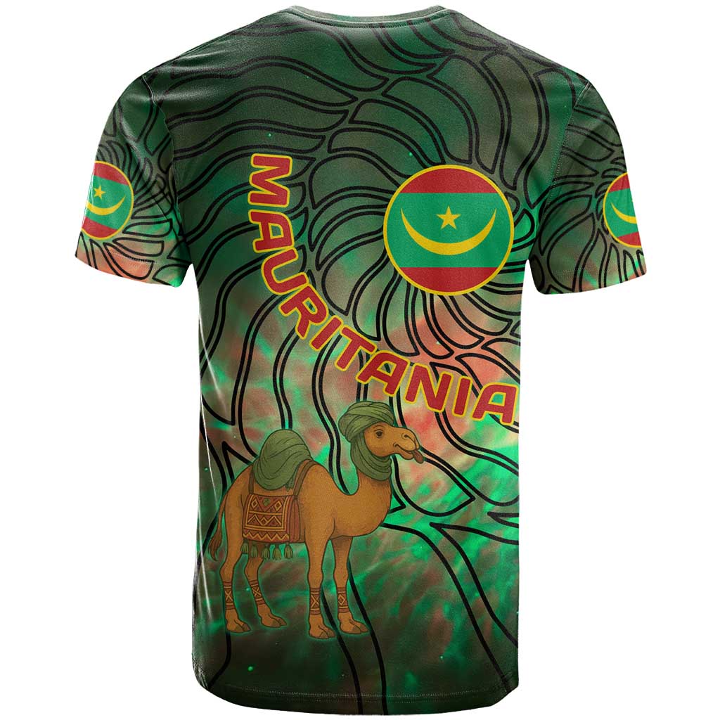 Mauritania T shirt - Green Tie Dye Camel and Crescent Moon Flag Design