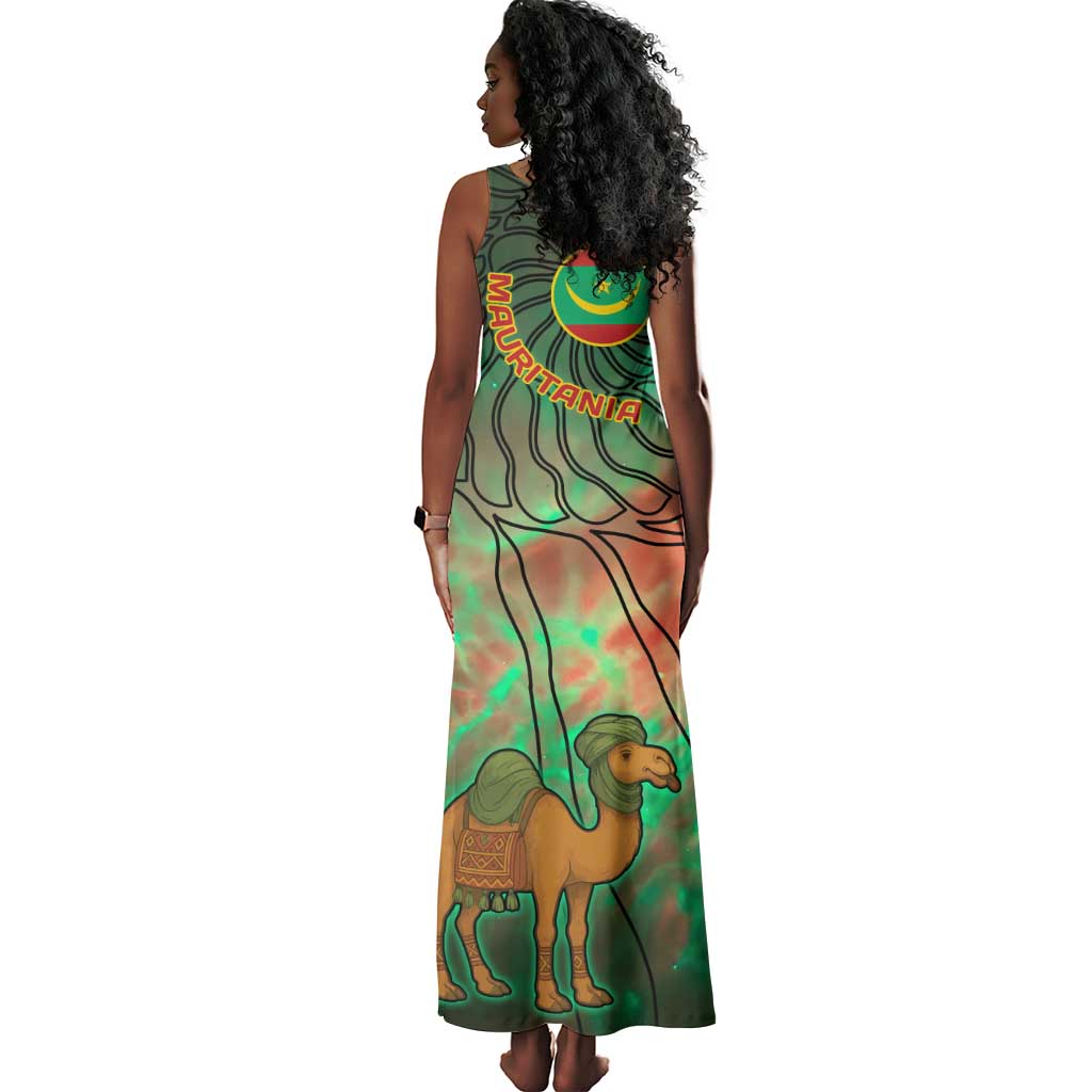 Mauritania Tank Maxi Dress - Green Tie Dye Camel and Crescent Moon Flag Design