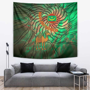 Mauritania Tapestry - Green Tie Dye Camel and Crescent Moon Flag Design