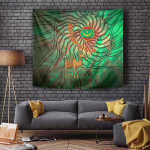 Mauritania Tapestry - Green Tie Dye Camel and Crescent Moon Flag Design