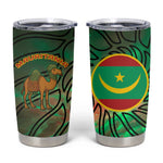 Mauritania Tumbler Cup - Green Tie Dye Camel and Crescent Moon Flag Design