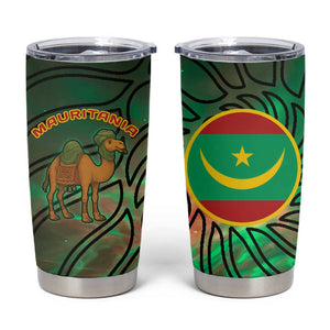Mauritania Tumbler Cup - Green Tie Dye Camel and Crescent Moon Flag Design