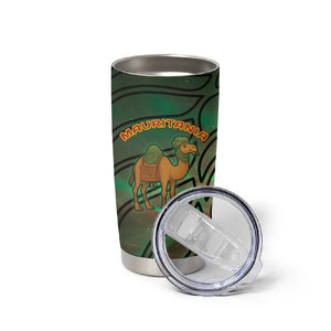Mauritania Tumbler Cup - Green Tie Dye Camel and Crescent Moon Flag Design