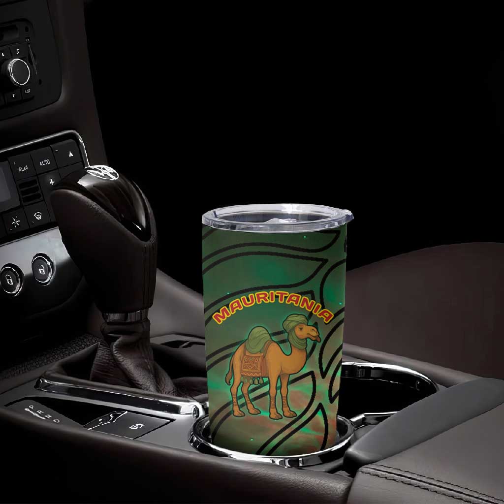 Mauritania Tumbler Cup - Green Tie Dye Camel and Crescent Moon Flag Design