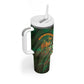 Mauritania Tumbler With Handle - Green Tie Dye Camel and Crescent Moon Flag Design