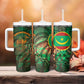 Mauritania Tumbler With Handle - Green Tie Dye Camel and Crescent Moon Flag Design