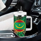 Mauritania Tumbler With Handle - Green Tie Dye Camel and Crescent Moon Flag Design