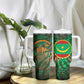 Mauritania Tumbler With Handle - Green Tie Dye Camel and Crescent Moon Flag Design