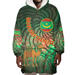 Mauritania Wearable Blanket Hoodie - Green Tie Dye Camel and Crescent Moon Flag Design
