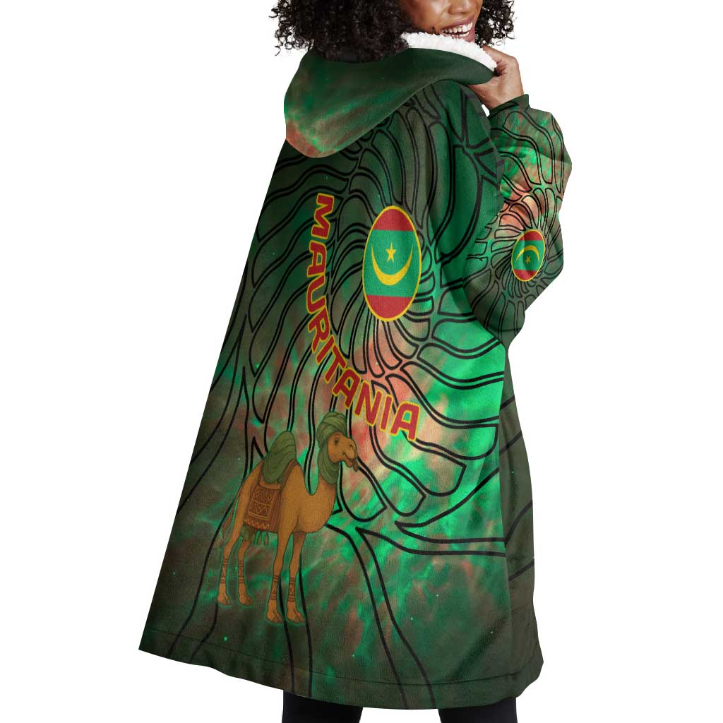 Mauritania Wearable Blanket Hoodie - Green Tie Dye Camel and Crescent Moon Flag Design