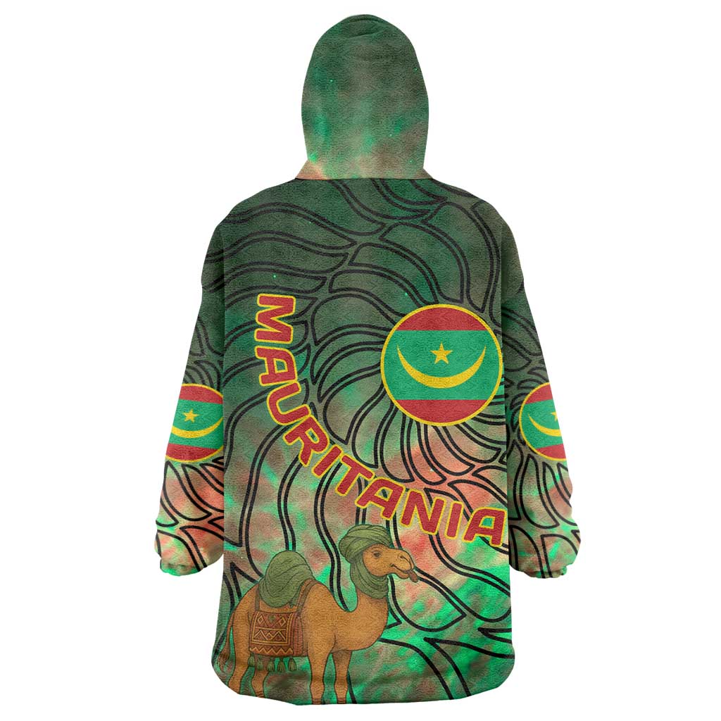 Mauritania Wearable Blanket Hoodie - Green Tie Dye Camel and Crescent Moon Flag Design