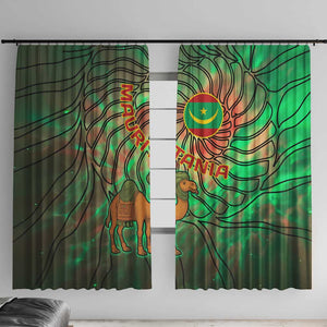 Mauritania Window Curtain - Green Tie Dye Camel and Crescent Moon Flag Design
