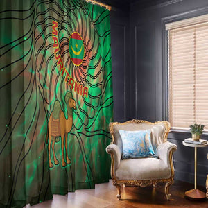 Mauritania Window Curtain - Green Tie Dye Camel and Crescent Moon Flag Design