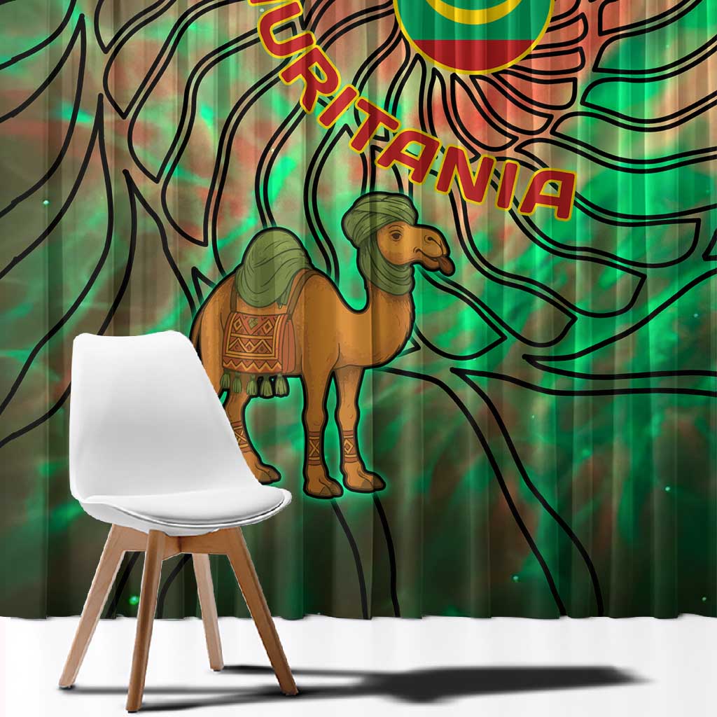 Mauritania Window Curtain - Green Tie Dye Camel and Crescent Moon Flag Design