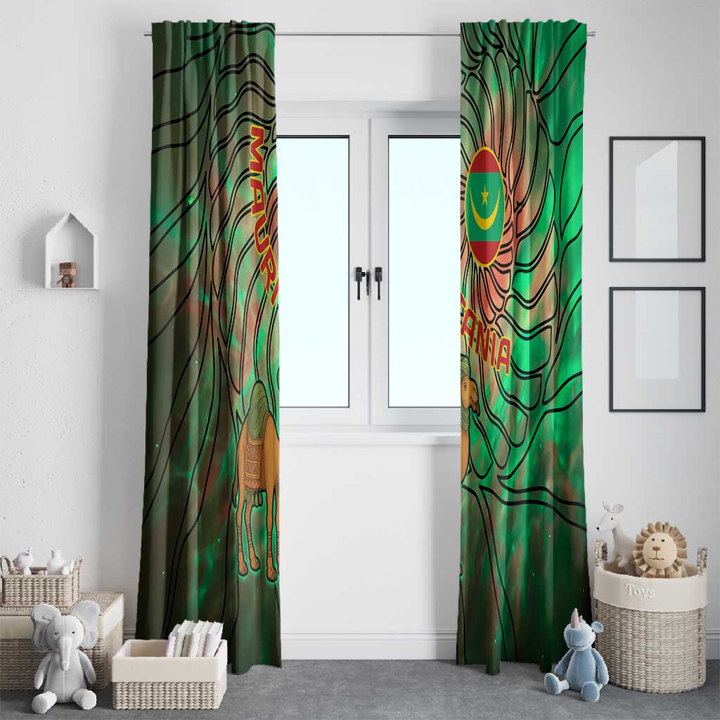 Mauritania Window Curtain - Green Tie Dye Camel and Crescent Moon Flag Design