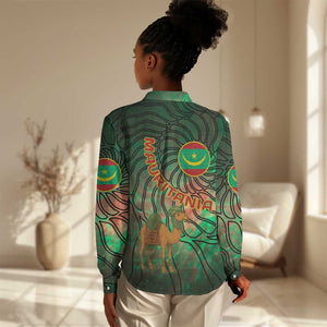 Mauritania Women Casual Shirt - Green Tie Dye Camel and Crescent Moon Flag Design