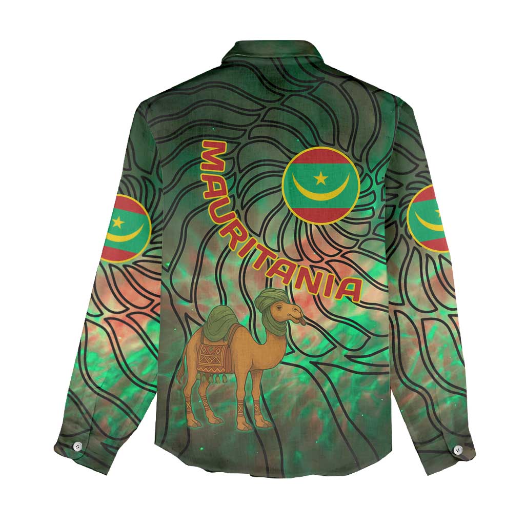 Mauritania Women Casual Shirt - Green Tie Dye Camel and Crescent Moon Flag Design
