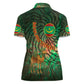 Mauritania Women Polo Shirt - Green Tie Dye Camel and Crescent Moon Flag Design
